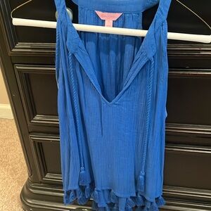 Women’s Lilly Pulitzer Royal Blue Gauze Sleeveless Top with Tassles